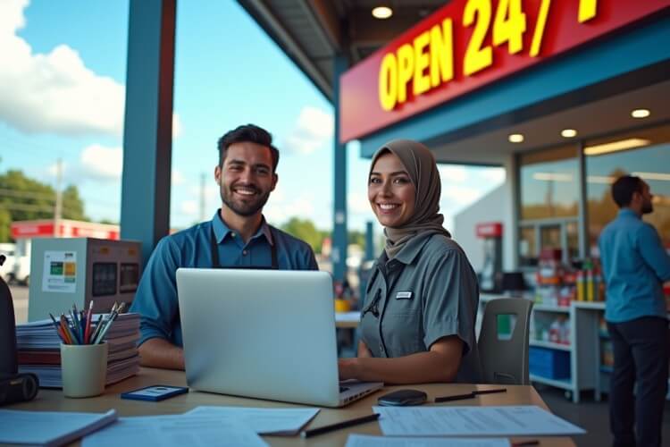 Seamless Communication and Task Management A Customer Making a QR Code Payment at a Gas Station Using a Smartphone