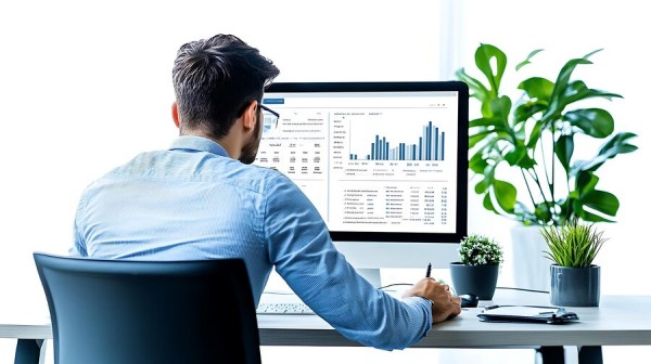 Business Professional Reviewing Real-Time Analytics Dashboard on Multiple Screens