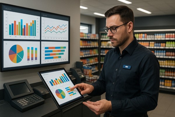 Integrated Reporting and Insights Business Professional Reviewing Real-Time Analytics Dashboard on Multiple Screens