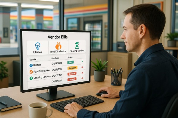 Business Owner Comparing Performance Metrics of Multiple Store Locations on a Centralized Dashboard