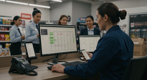 Business Owner Comparing Performance Metrics of Multiple Store Locations on a Centralized Dashboard