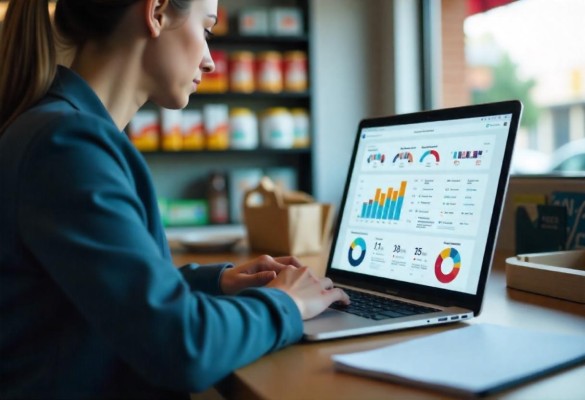 Business Professional Reviewing Real-Time Analytics Dashboard on Multiple Screens