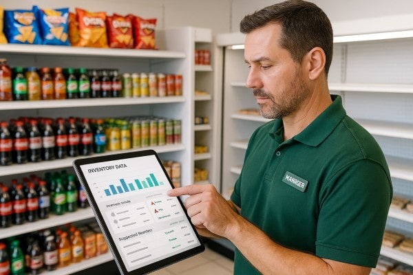 Always Know What's in Stock and What's Missing Business Owner Comparing Performance Metrics of Multiple Store Locations on a Centralized Dashboard