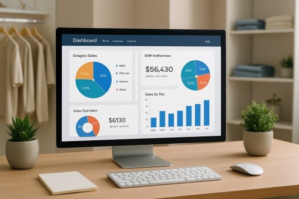 Business Professional Reviewing Real-Time Analytics Dashboard on Multiple Screens