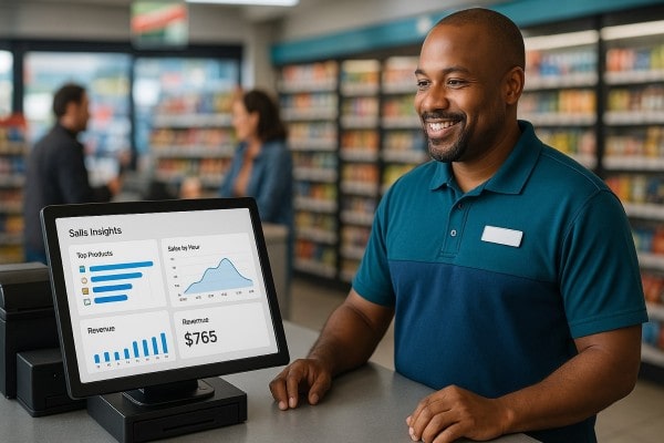 Business Professional Reviewing Real-Time Analytics Dashboard on Multiple Screens