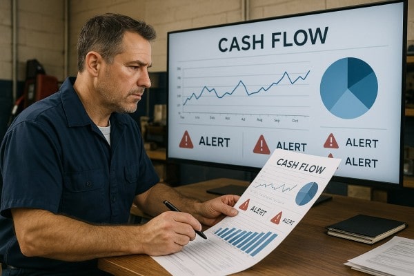 Business Professional Reviewing Real-Time Analytics Dashboard on Multiple Screens