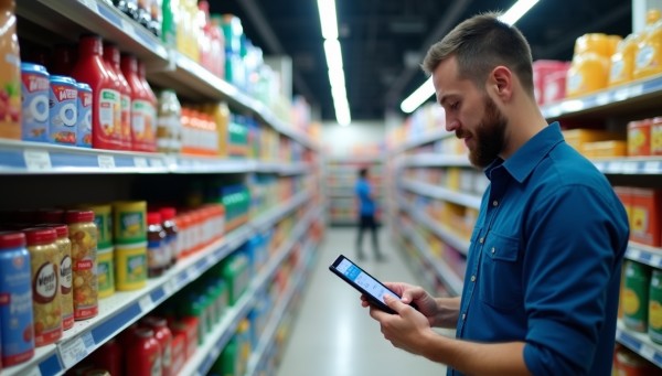 Stay in Control of What’s on the Shelf Store Manager Analyzing Predictive Analytics on a Large Screen in a Convenience Store
