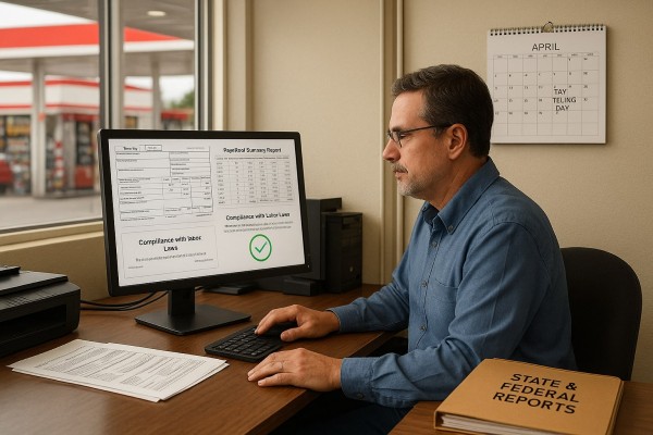 Business Professional Reviewing Real-Time Analytics Dashboard on Multiple Screens