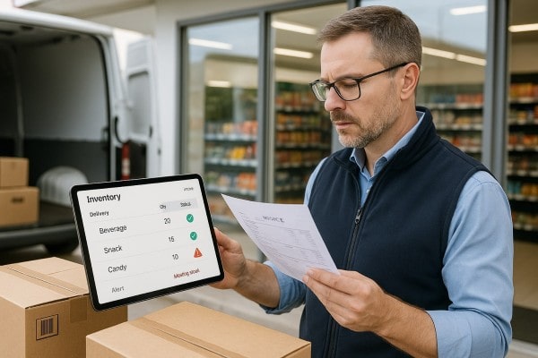 Track Vendor Deliveries and Shrinkage With Ease Business Professional Reviewing Real-Time Analytics Dashboard on Multiple Screens