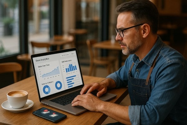 Access Real-Time Insights Anywhere Business Professional Reviewing Real-Time Analytics Dashboard on Multiple Screens