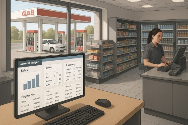 Business Professional Reviewing Real-Time Analytics Dashboard on Multiple Screens