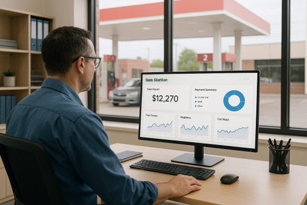 Gain Clear Visibility Into Daily Revenue Business Professional Reviewing Real-Time Analytics Dashboard on Multiple Screens