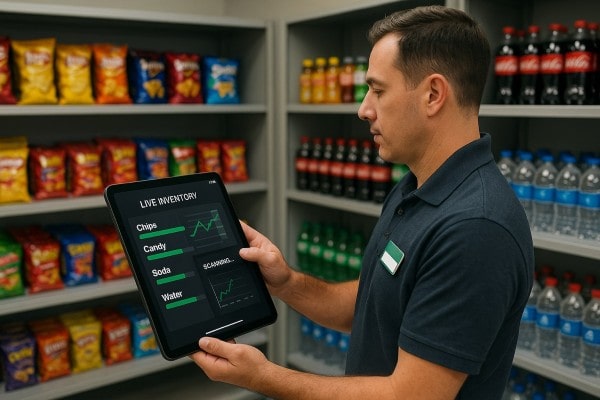 Business Owner Comparing Performance Metrics of Multiple Store Locations on a Centralized Dashboard