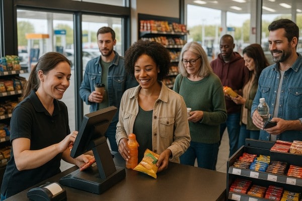 Business Owner Comparing Performance Metrics of Multiple Store Locations on a Centralized Dashboard