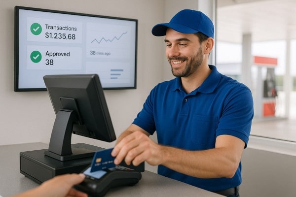 Business Owner Comparing Performance Metrics of Multiple Store Locations on a Centralized Dashboard