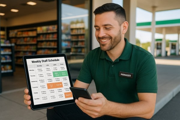 Business Professional Reviewing Real-Time Analytics Dashboard on Multiple Screens