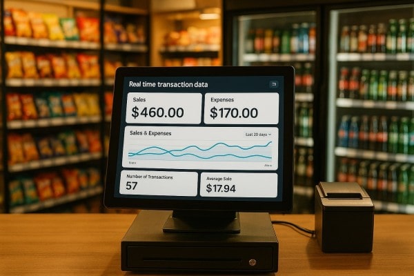 Business Owner Comparing Performance Metrics of Multiple Store Locations on a Centralized Dashboard