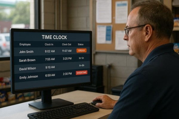 Business Owner Comparing Performance Metrics of Multiple Store Locations on a Centralized Dashboard