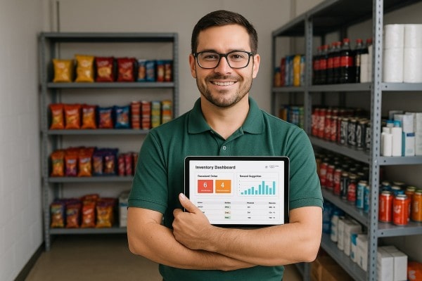 Business Owner Comparing Performance Metrics of Multiple Store Locations on a Centralized Dashboard
