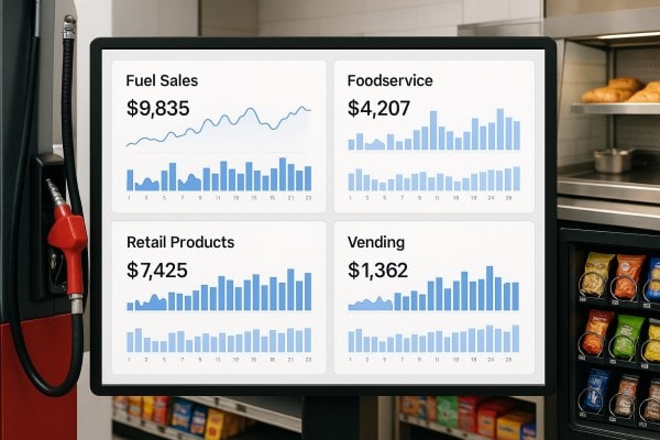 Business Professional Reviewing Real-Time Analytics Dashboard on Multiple Screens