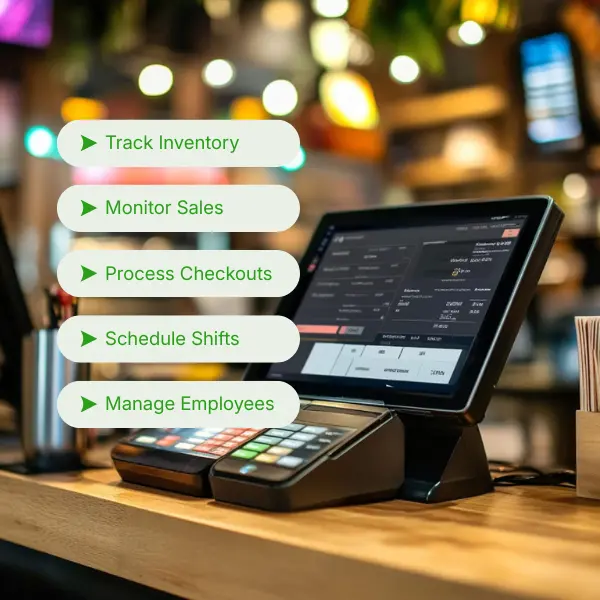 Best POS System Gas Deck Software Illustration Showing a Gas Station with an Upward Growth Chart and Operational Gears
