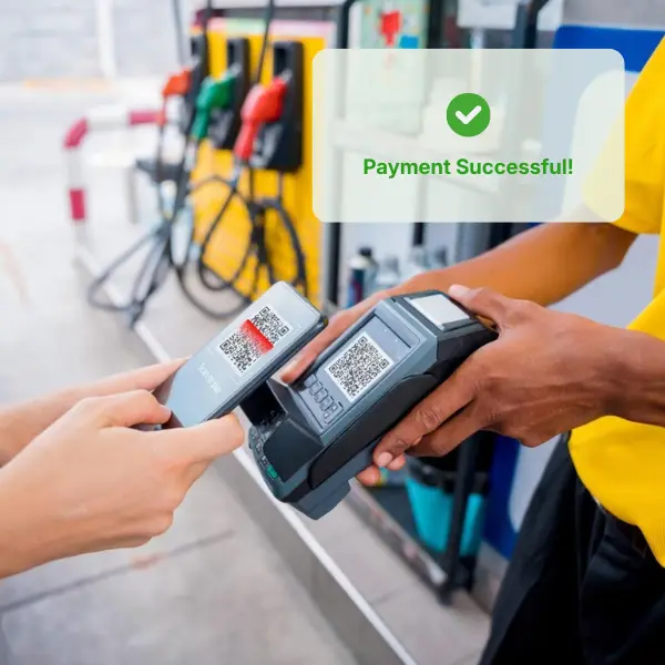 Gas Deck Software Illustration Showing a Gas Station with an Upward Growth Chart and Operational Gears